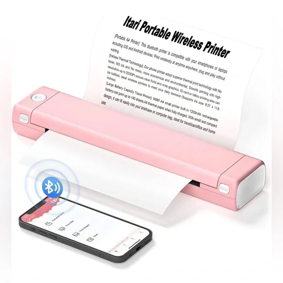 A4 Portable Blutooth Thermal Printer Supports A4 Paper Compatible with Phone